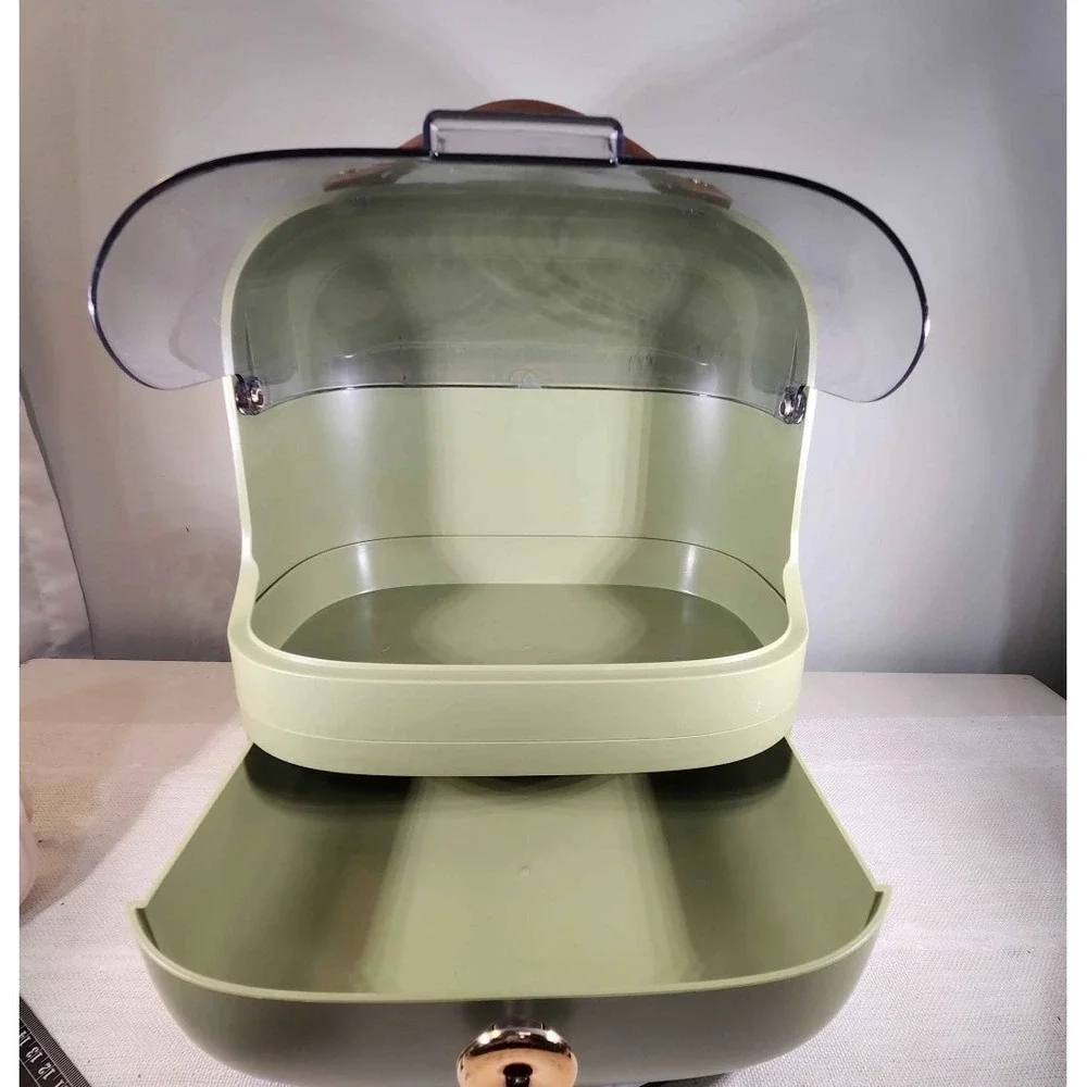 Sage Green Makeup Organizer Capsule Large Skincare Vanity Case with Drawer